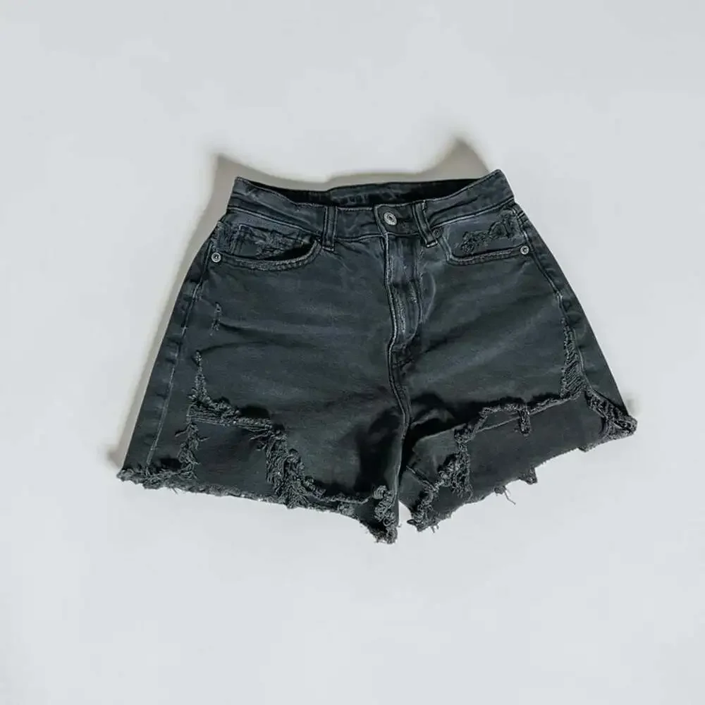 American Eagle Black Distressed Next Level Stretch Shorts Size 2